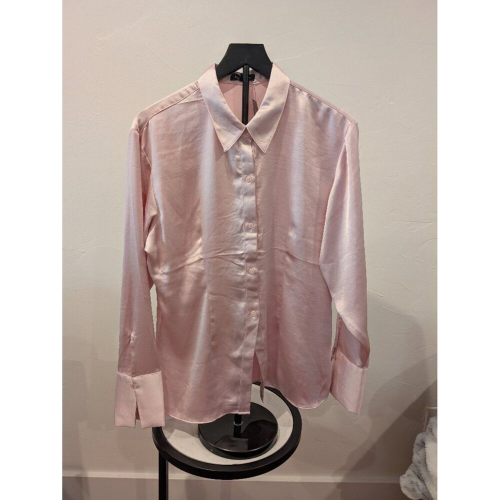 EXPRESS • Satin Button‑Down Blouse • Light Pink • Size L • NWT